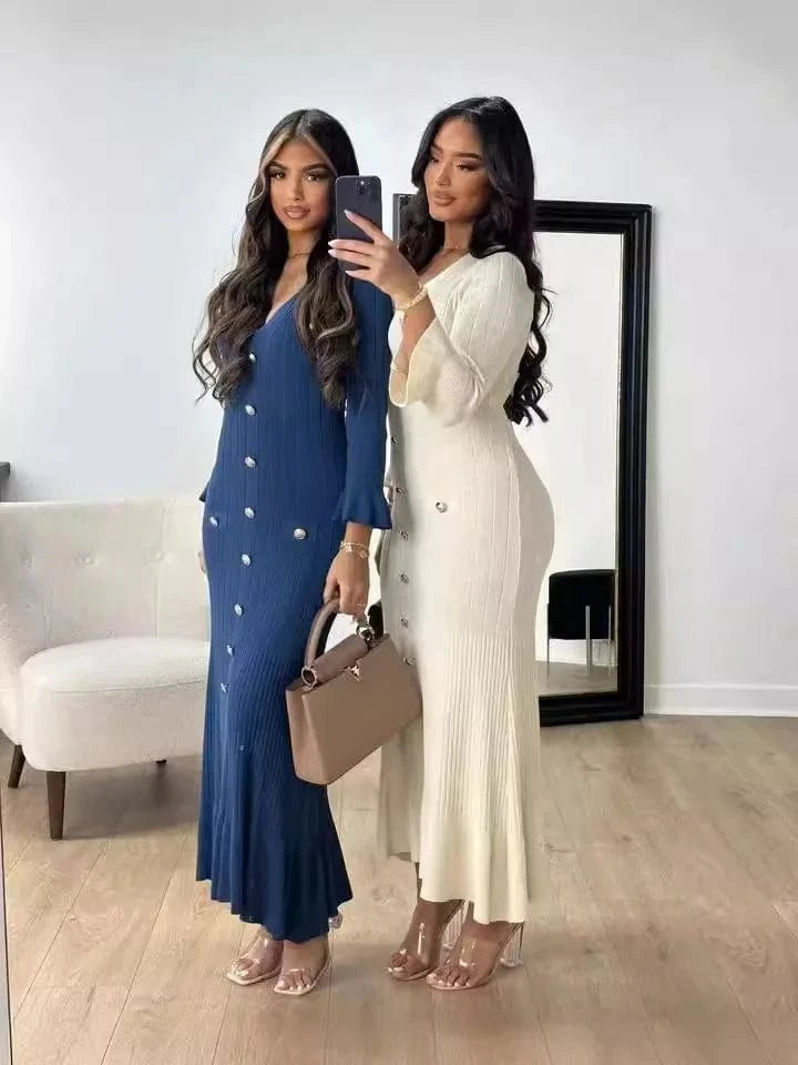 Autumn winter women clothing ladies elegant temperament dress fashion long slim knit long sleeve women's casual dresses