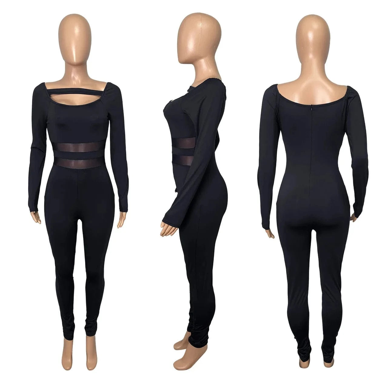 Autumn Winter Women Clothing Long Sleeve Jumpsuit One Piece Sexy See Through Mesh Jumpsuit for Women Jump Suits Ladies Casual