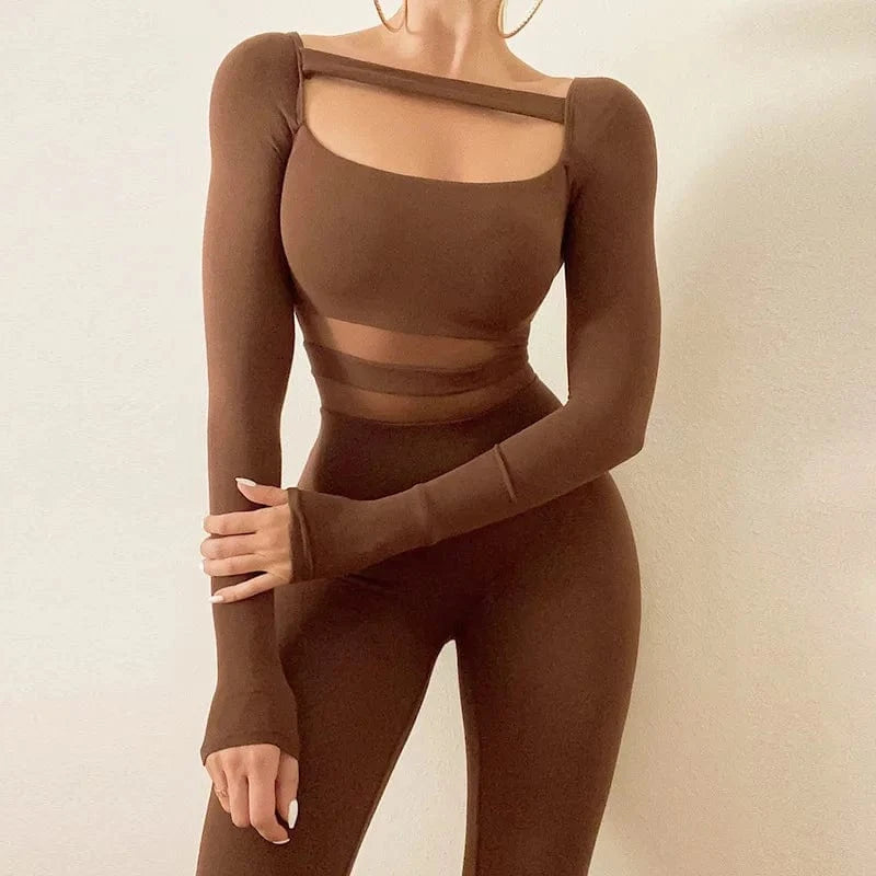 Autumn Winter Women Clothing Long Sleeve Jumpsuit One Piece Sexy See Through Mesh Jumpsuit for Women Jump Suits Ladies Casual