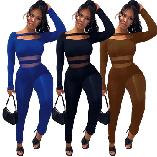 Autumn Winter Women Clothing Long Sleeve Jumpsuit One Piece Sexy See Through Mesh Jumpsuit for Women Jump Suits Ladies Casual