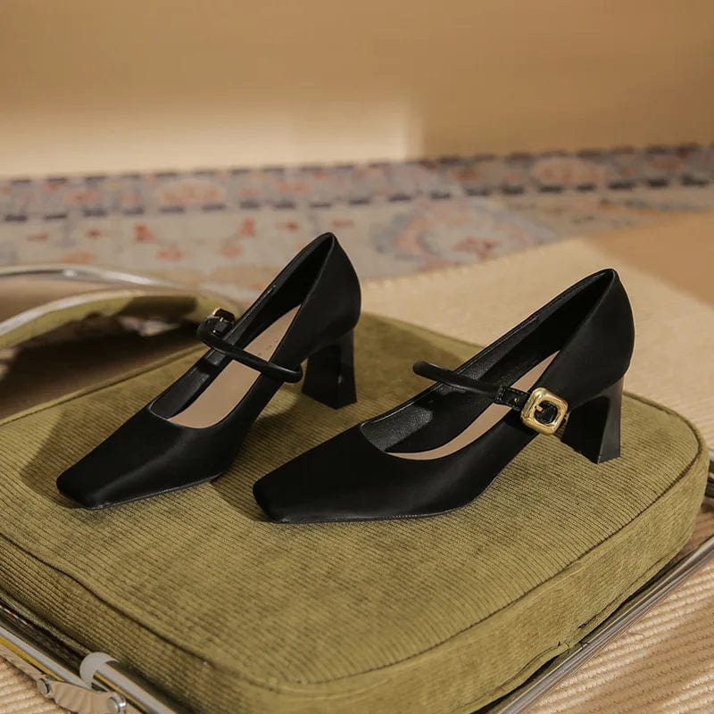 Autumn Women Pumps Simple Solid Color Wrap-toe Mary Jane Zapatos De Mujer Square-toe Shallow High Heel Pumps Ladies Dating Shoes