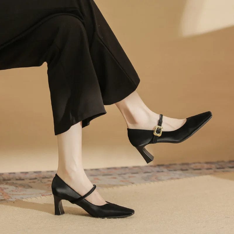Autumn Women Pumps Simple Solid Color Wrap-toe Mary Jane Zapatos De Mujer Square-toe Shallow High Heel Pumps Ladies Dating Shoes