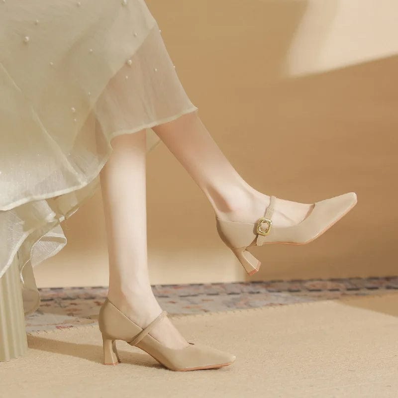 Autumn Women Pumps Simple Solid Color Wrap-toe Mary Jane Zapatos De Mujer Square-toe Shallow High Heel Pumps Ladies Dating Shoes