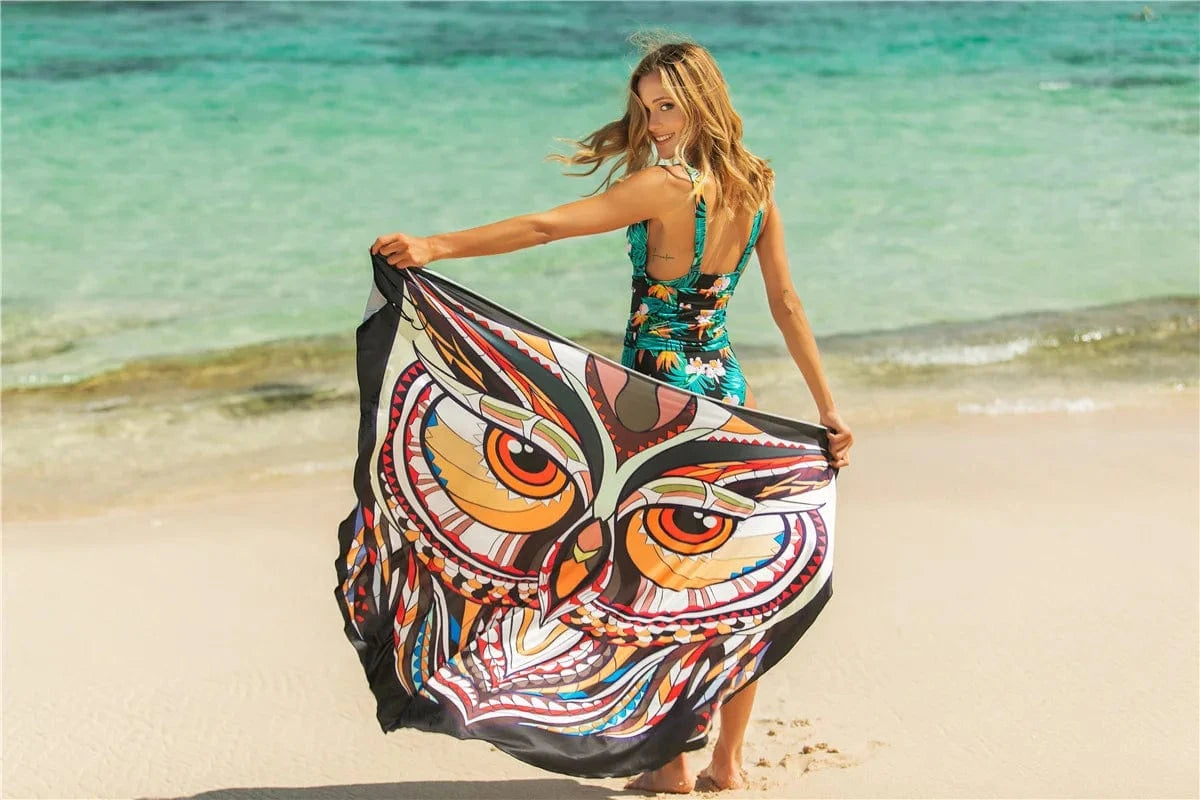 Average code / YY36-9 owl DAMOCHIC Wholesale Swimsuit Cover Up for Women Summer Printing Beach Dress Wrap Skirt Bathing Suit Bikini Beach Cover Up 2023