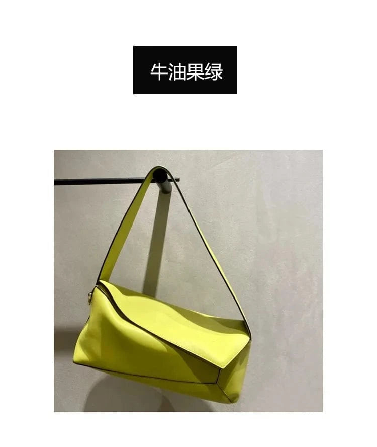 Avocado Green 2024 fashionable hobo underarm bag stitching geometric leather female small square bag shoulder women pillow bag