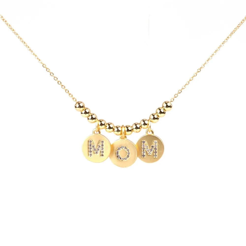 B Beads Handmade Women Mama Letter Stainless Gold Plated Link Chain Mom Crystal Diamond Rhinestone Necklace Pendant