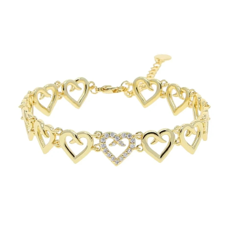 B025-G-16+4cm bracelet 18K Gold Plated Charm Fashion Women Jewelry Set Micro Pave 5A CZ Diamond Hallow Heart Shape Necklace Bracelet Ring Earring
