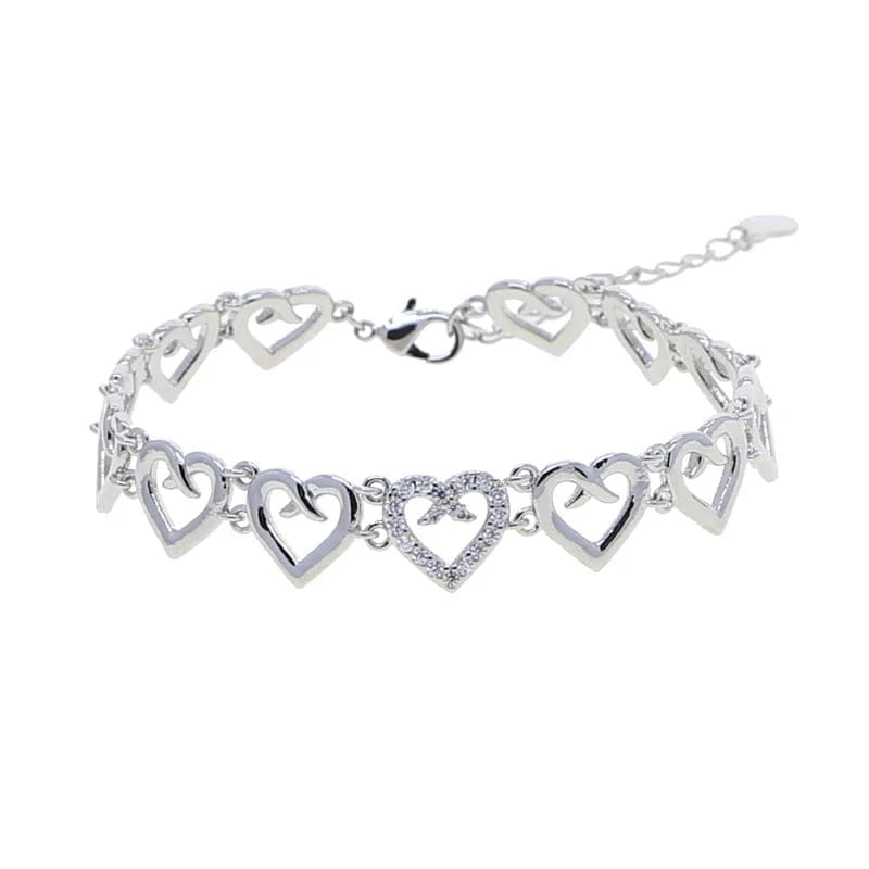 B025-P-16+4cm bracelet 18K Gold Plated Charm Fashion Women Jewelry Set Micro Pave 5A CZ Diamond Hallow Heart Shape Necklace Bracelet Ring Earring