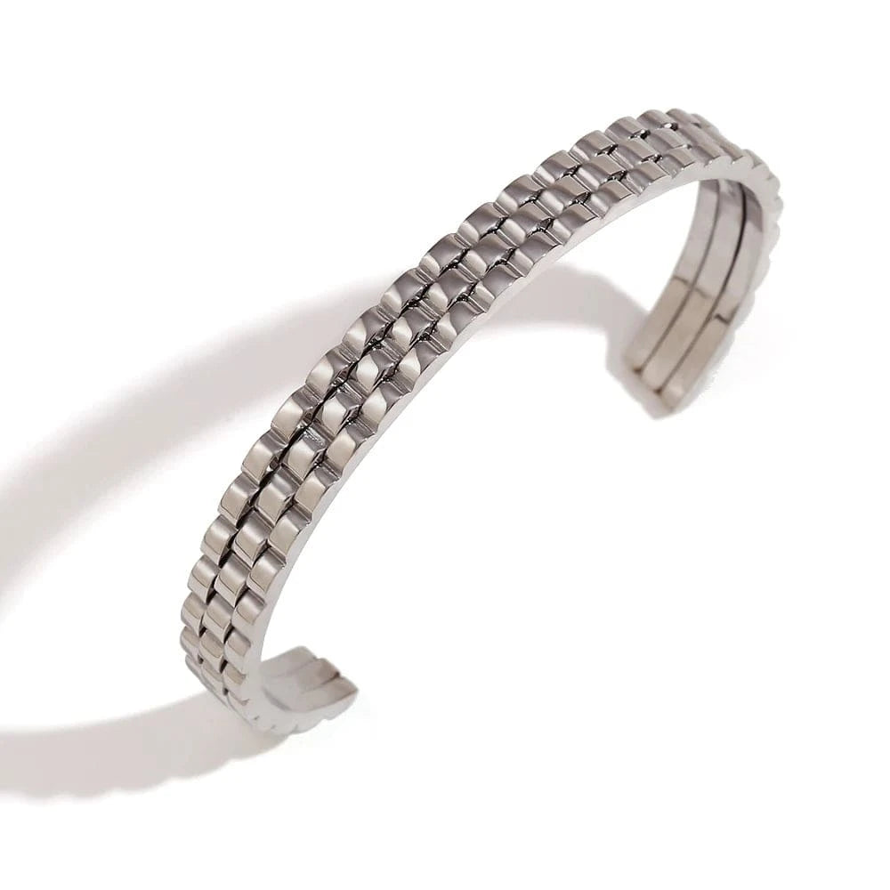 B0461_Silver Watchband Cuff Bangle 18k Gold Plated Bangles For Women Waterproof 316L Stainless Steel Jewelry