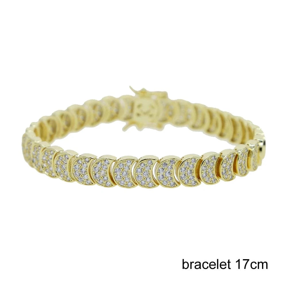 B358-G-17CM bracelet Sparking Clear Cubic Zirconia CZ Paved For Women Gold Plated Moon Shaped Geometric Classic Fashion Choker Necklace