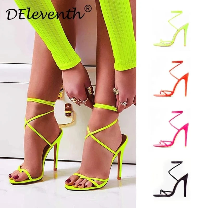 B76 Latest Summer Party Thin High Heel Women plus Size Sandals Open Toe Ankle Strap High Heels Flip Flop Stilettos Fashion Shoes