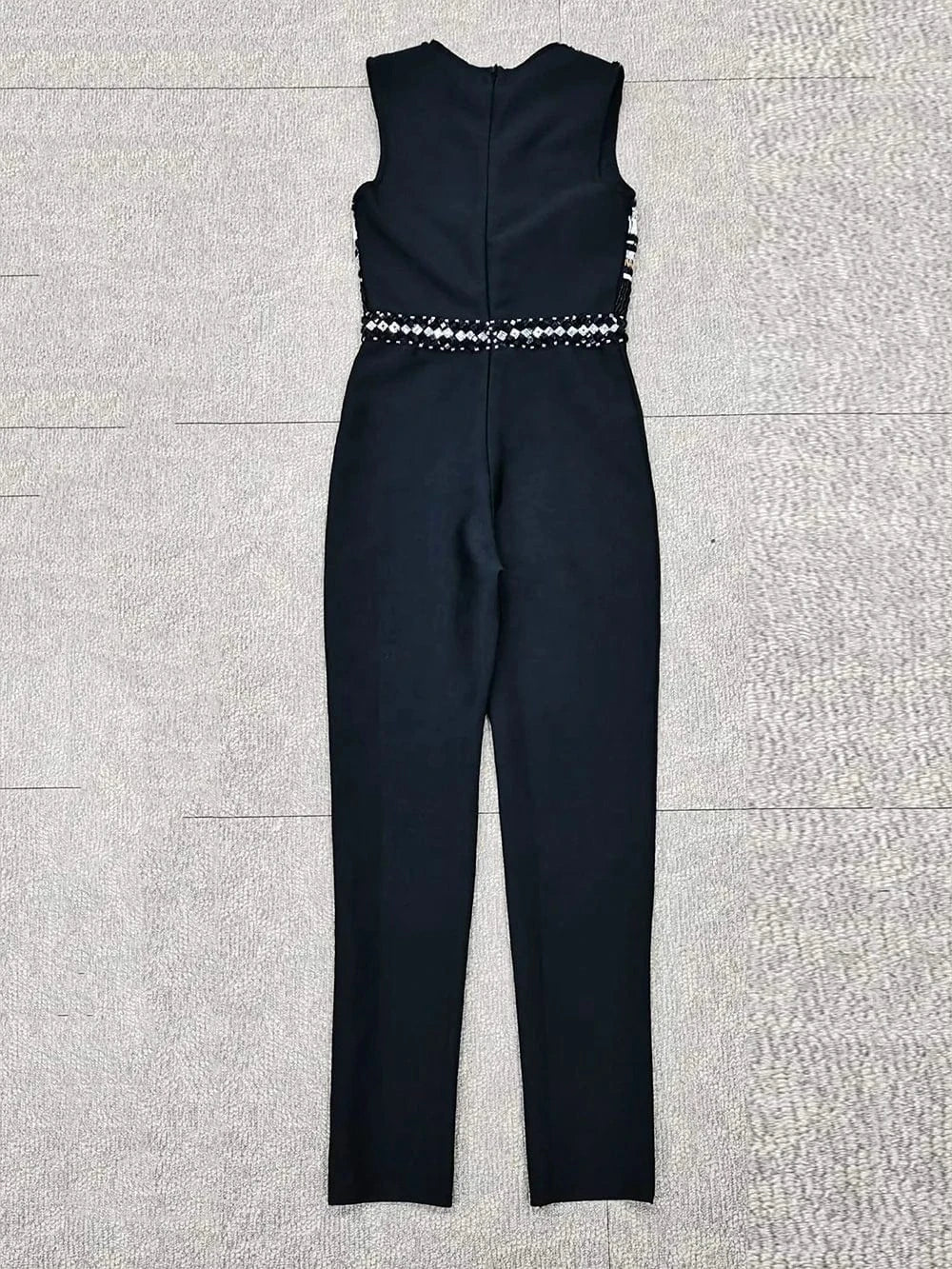 BA257 Sexy Deep V Beading Bandage Jumpsuit Women Summer 2023 Sleeveless High Waist Pencil Pants Bodysuits Original One Pieces