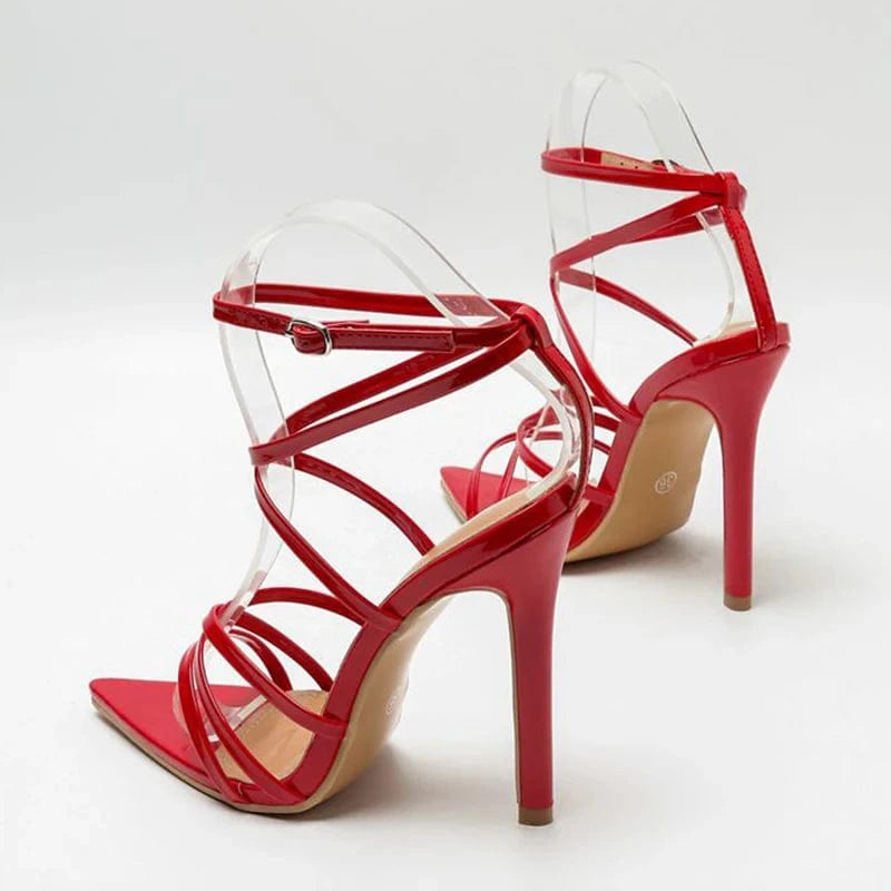 Back Sexy Solid Size 35-42 2022 New Ladies Fashion Women's Shoes PU Open Party Elegant Shallow Ankle Strap Thin Heels Sandals