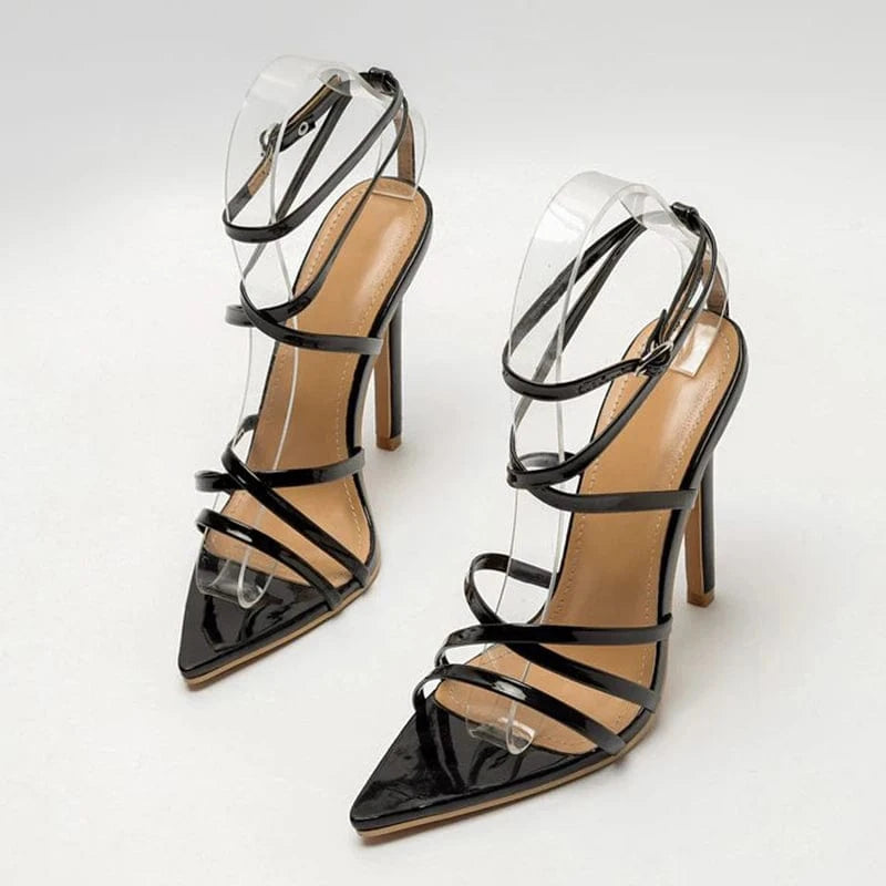 Back Sexy Solid Size 35-42 2022 New Ladies Fashion Women's Shoes PU Open Party Elegant Shallow Ankle Strap Thin Heels Sandals