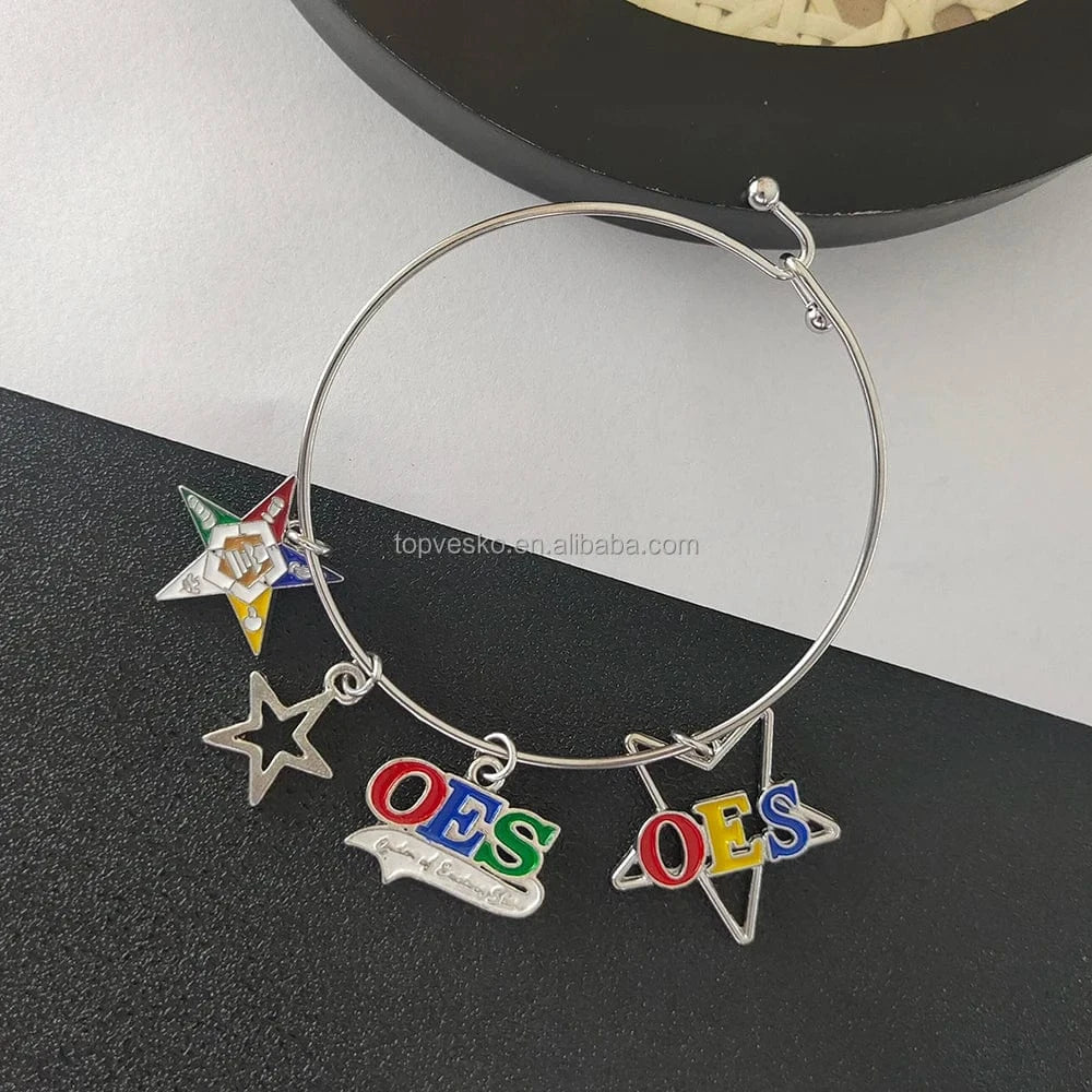 bangle / bangle Custom Greek Sorority Stainless Steel Enamel Order of Eastern Star OES Charm Bangle Freemason Jewelry