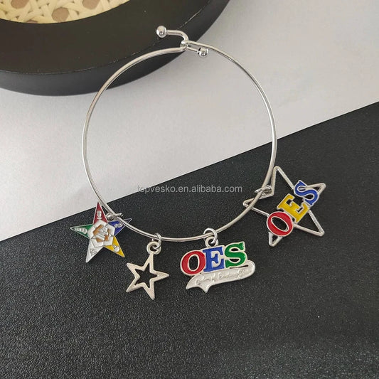 bangle / bangle Custom Greek Sorority Stainless Steel Enamel Order of Eastern Star OES Charm Bangle Freemason Jewelry