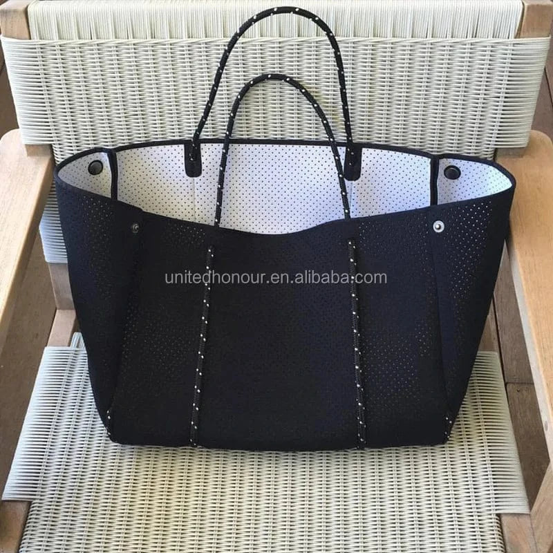 Beach Bag Hot Selling Fashion Durable Perforated Designer Neoprene Bag Wholesale Neoprene Bags Women Handbags Ladies