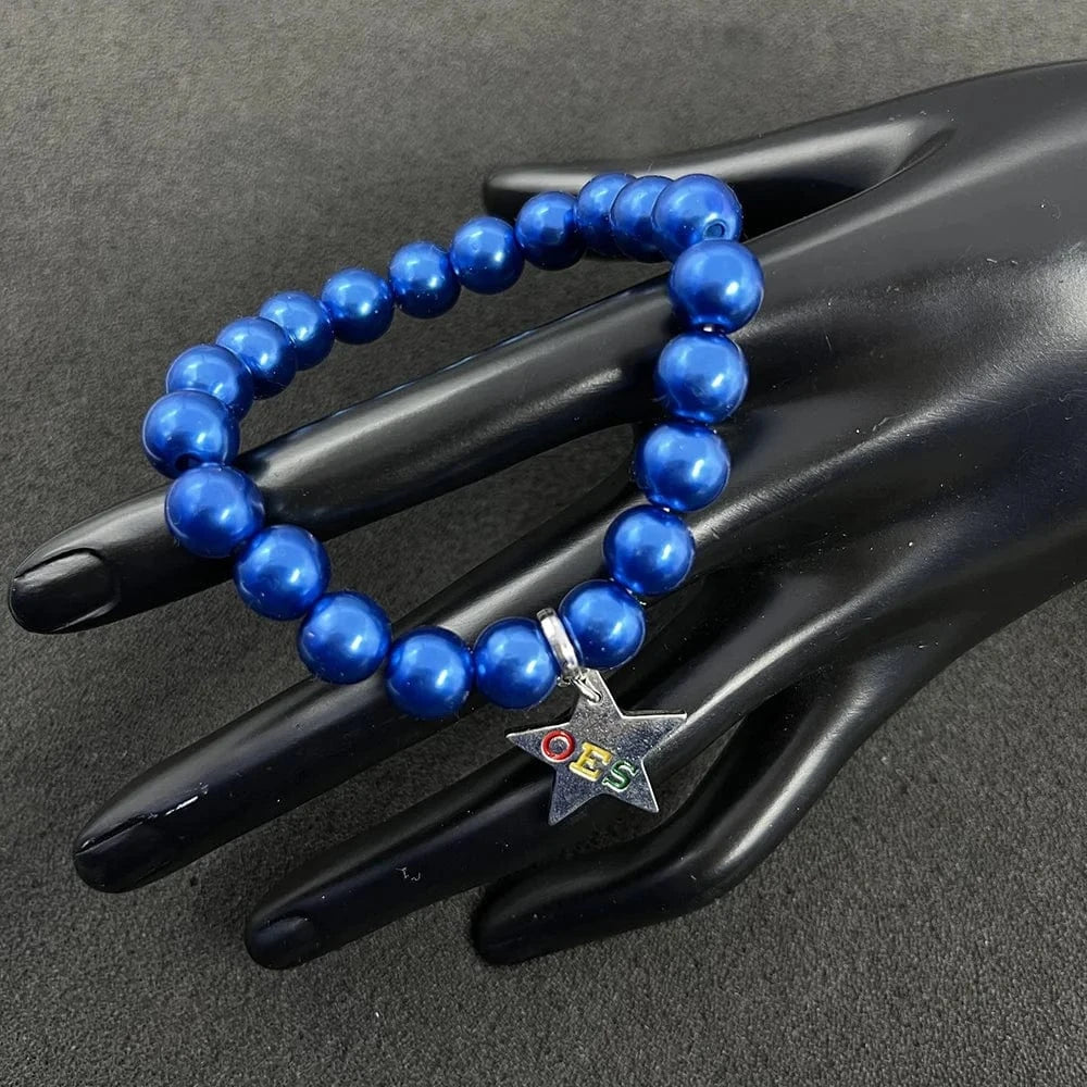 bead bracelet / 19CM / Blue Handmade Red Blue White Gold Green Greek Sorority Order of Eastern Star OES Pearl Set Bracelets Neutral Jewelry Set