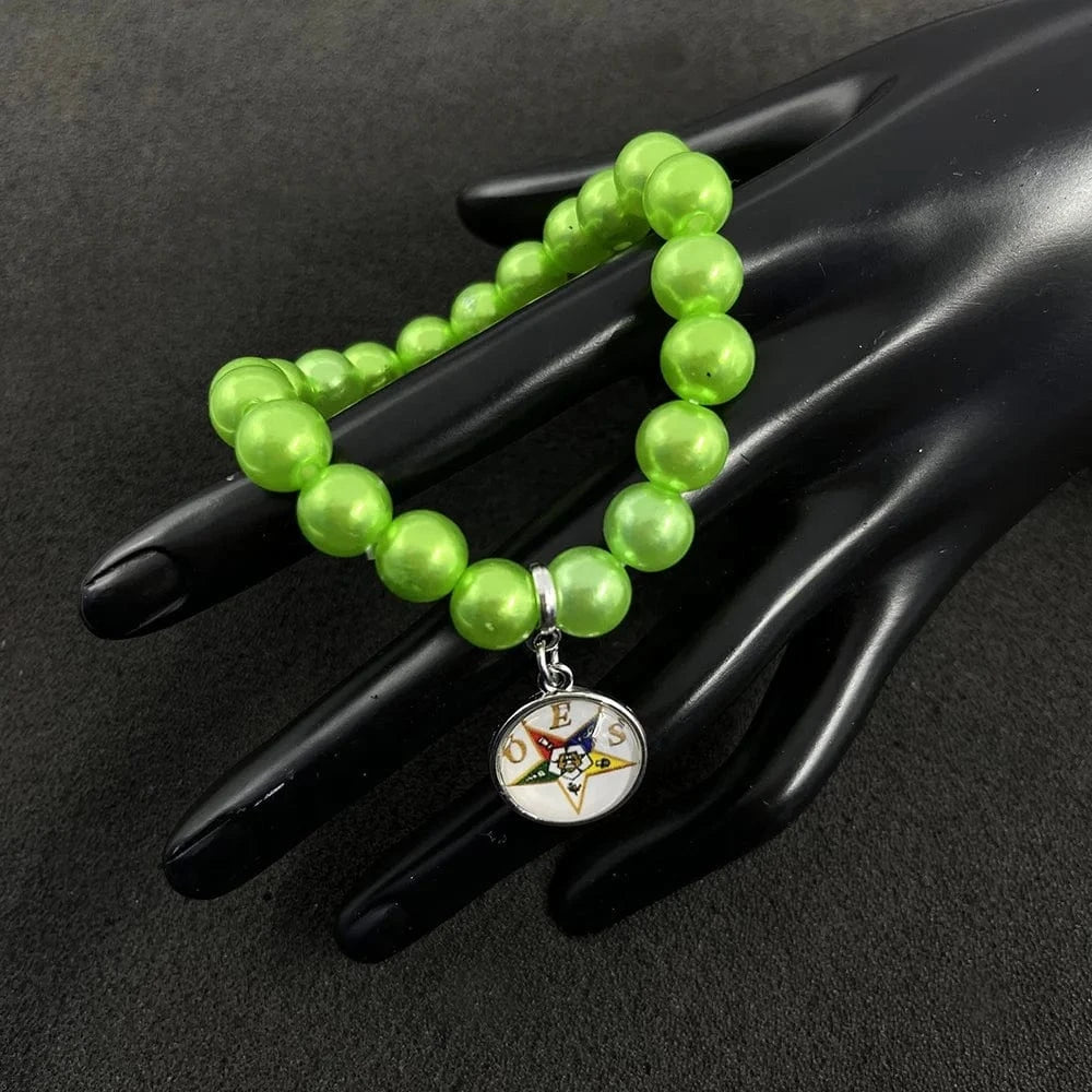 bead bracelet / 19CM / Green Handmade Red Blue White Gold Green Greek Sorority Order of Eastern Star OES Pearl Set Bracelets Neutral Jewelry Set