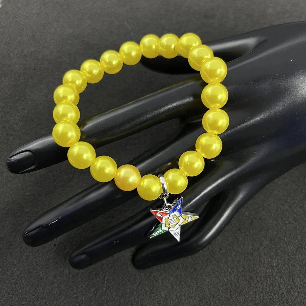bead bracelet / 19CM / Yellow Handmade Red Blue White Gold Green Greek Sorority Order of Eastern Star OES Pearl Set Bracelets Neutral Jewelry Set