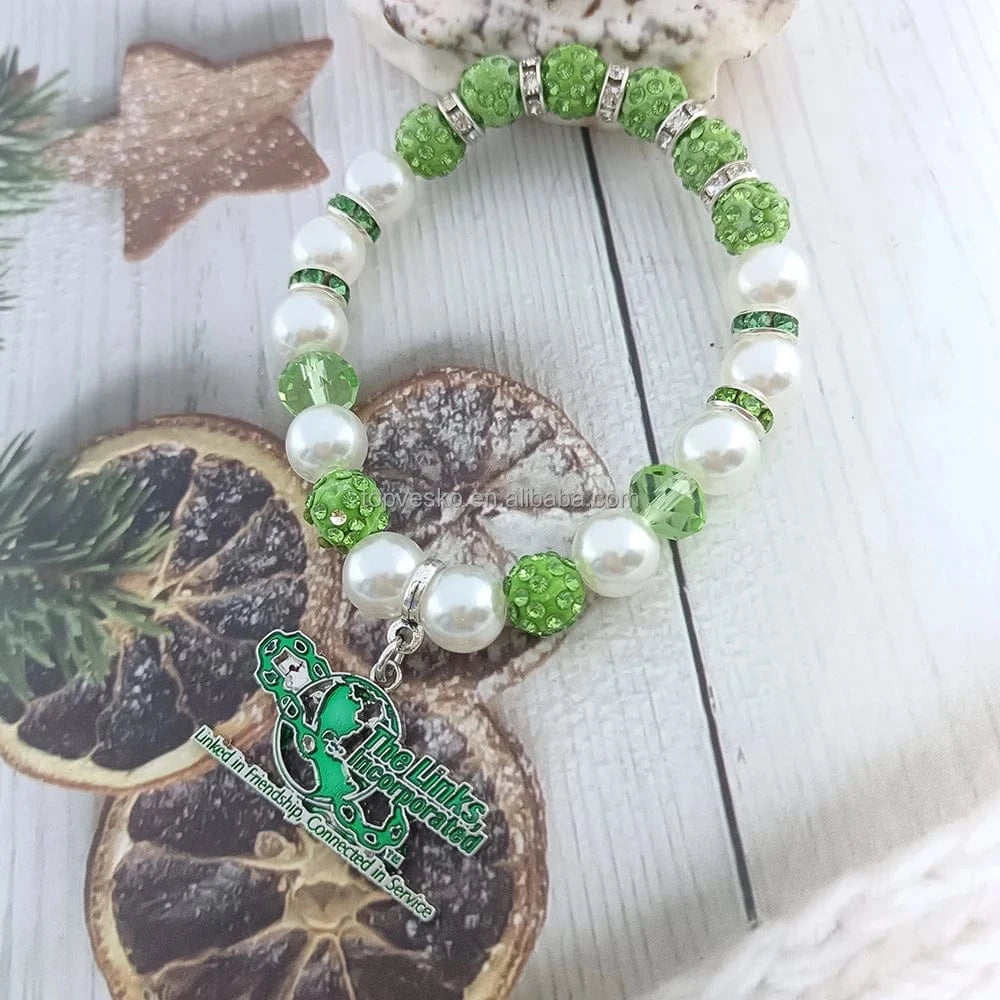 bead bracelet / LINKS Topvesko New Design Greek Sorority LINKS Letter Pendant Elastic Bracelets Women Fashion Jewelry