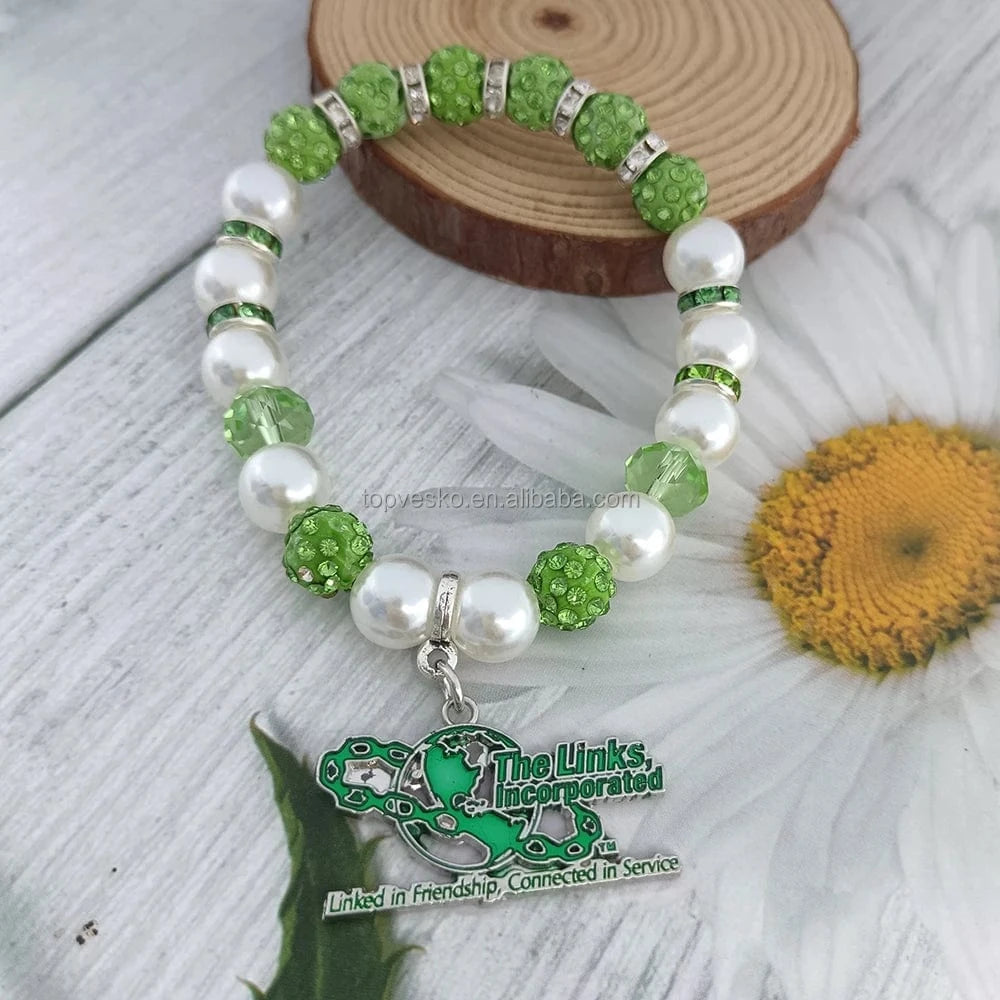 bead bracelet / LINKS Topvesko New Design Greek Sorority LINKS Letter Pendant Elastic Bracelets Women Fashion Jewelry