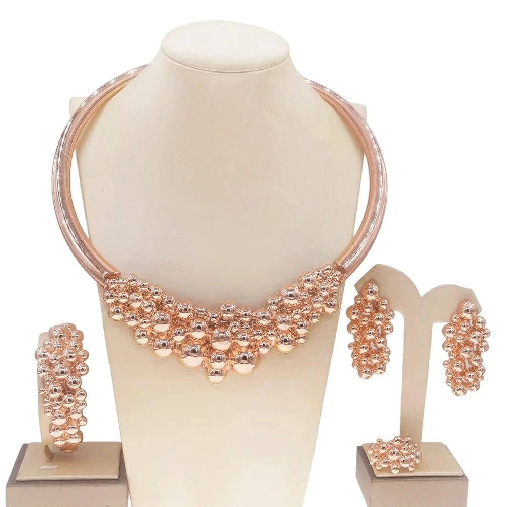Beads Brazilian Gold Design Necklace Jewelry Sets / Adjustable / Rose Zhuerrui Classic Good Quality Necklace Bracelet Earrings Ring Jewelry Beads Brazilian Gold Design Necklace Jewelry Sets H00121