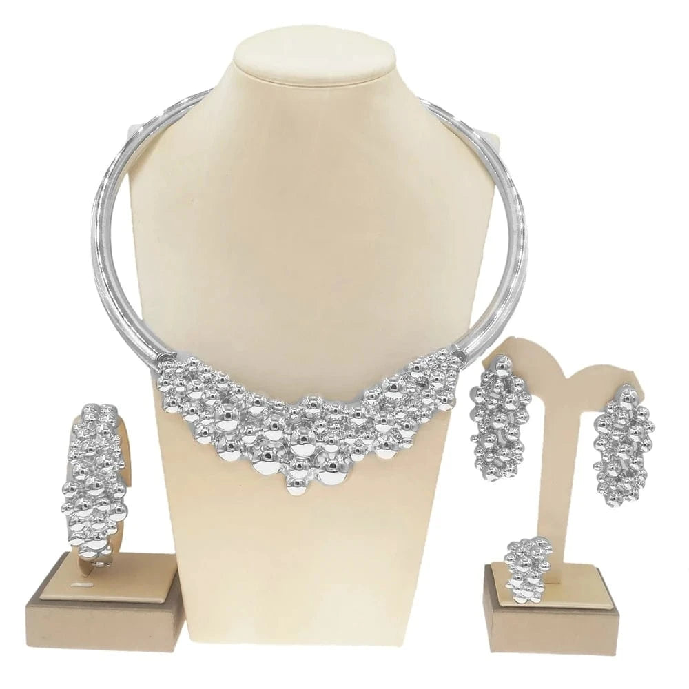 Beads Brazilian Gold Design Necklace Jewelry Sets / Adjustable / silver Zhuerrui Beads Brazilian Gold Design Necklace Jewelry Sets Classic Good Quality Necklace Bracelet Earrings Ring Jewelry H00121