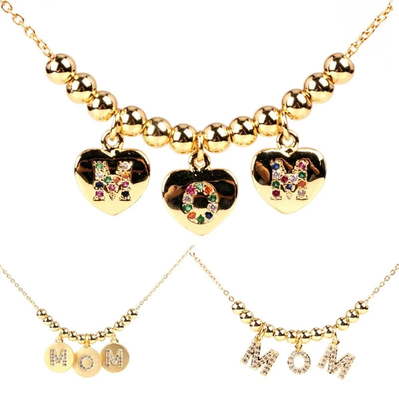 Beads Handmade Women Mama Letter Stainless Gold Plated Link Chain Mom Crystal Diamond Rhinestone Necklace Pendant