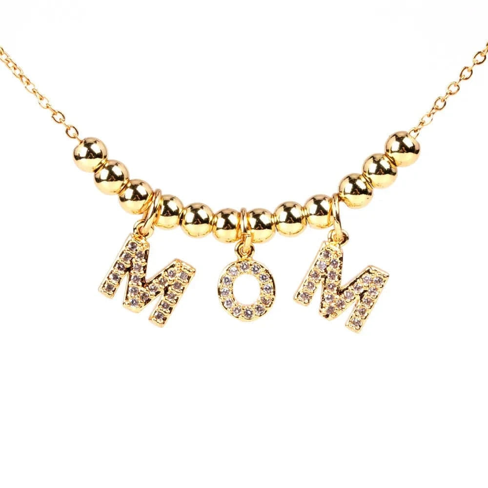 Beads Handmade Women Mama Letter Stainless Gold Plated Link Chain Mom Crystal Diamond Rhinestone Necklace Pendant