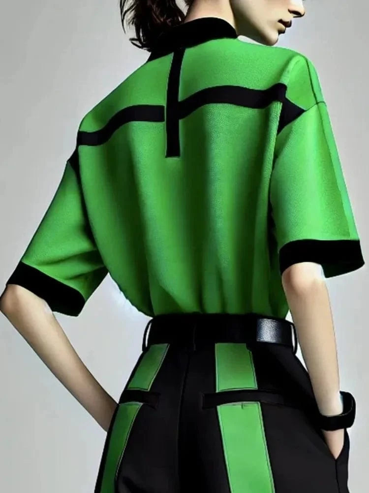 Beautyblue 2025 Summer Polo T-shirt Chic Elegant Shirt Loose Half Sleeves Button High Street Cool Women's Fashion Blouses Tops