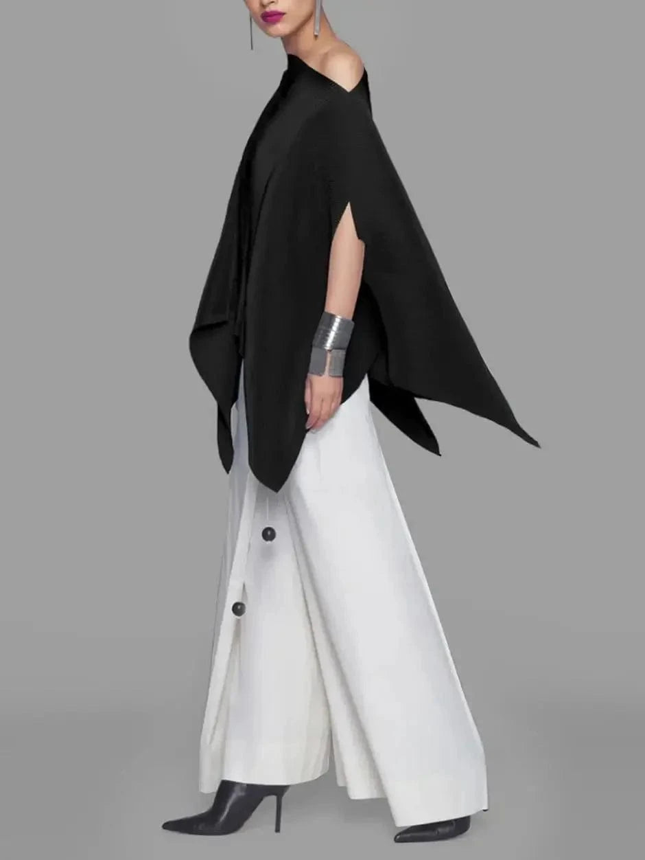 Beautyblue Black Women's T-Shirts Asymmetric Batwing Sleeves Tops New Casual One-Shoulder Loose Comfortable Female Blouses