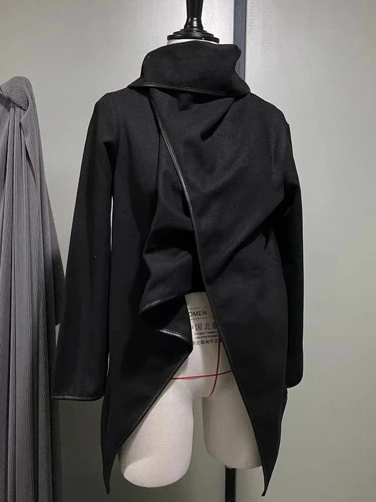 Beautyblue Casual Asymmetric Jackets Fashion Long Sleeves Jackets Elegant Split-Joint High-Neck Women's Coats Clothes Female