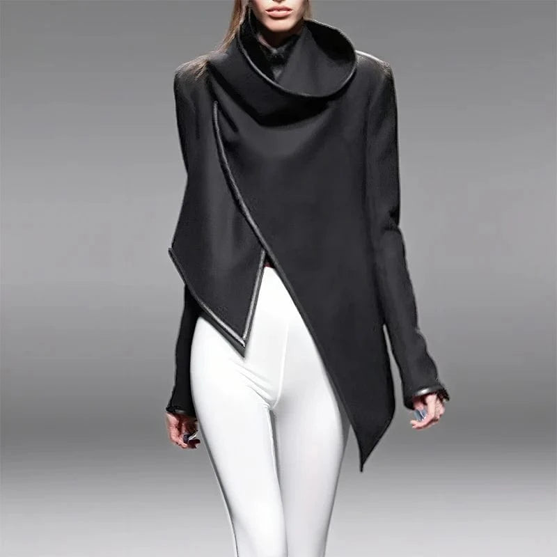 Beautyblue Casual Asymmetric Jackets Fashion Long Sleeves Jackets Elegant Split-Joint High-Neck Women's Coats Clothes Female