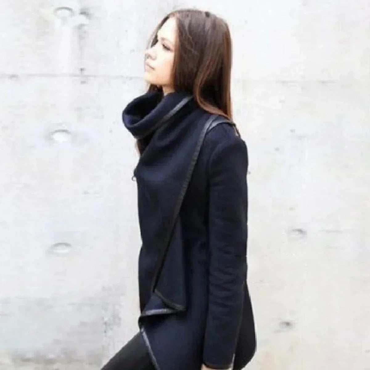 Beautyblue Casual Asymmetric Jackets Fashion Long Sleeves Jackets Elegant Split-Joint High-Neck Women's Coats Clothes Female
