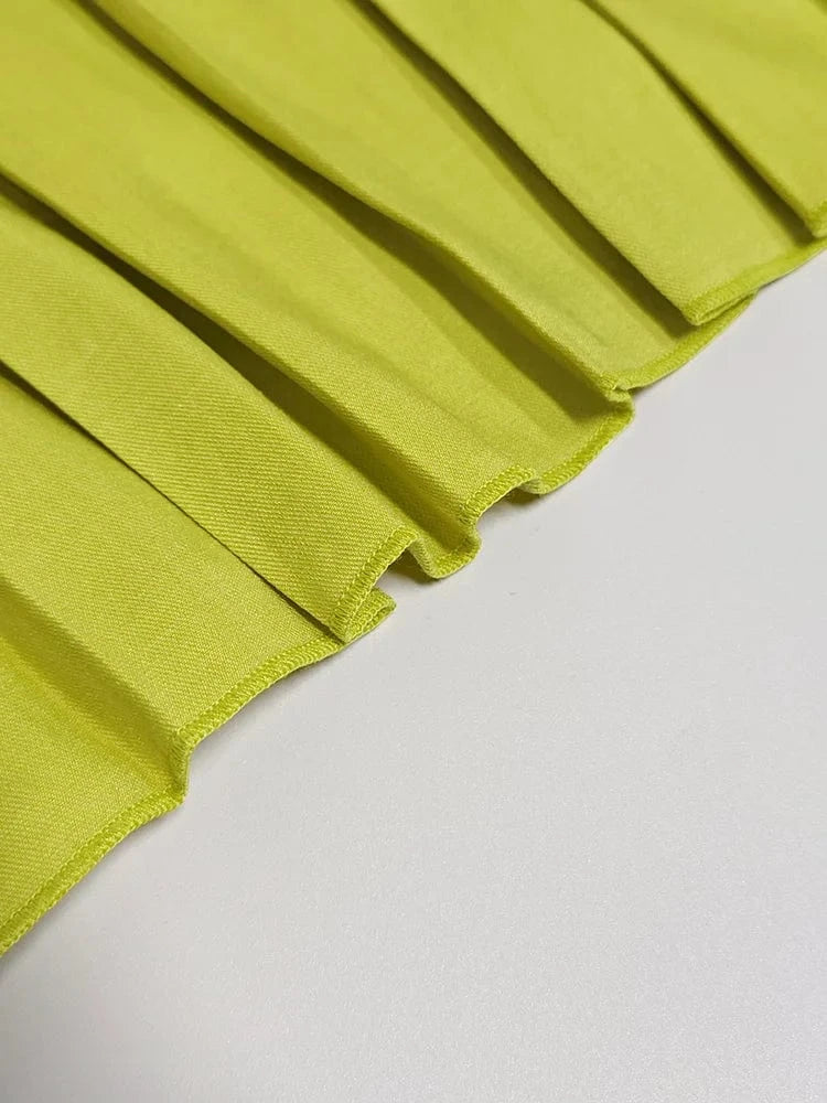 Beautyblue Elegant Retro Green Pleated Skirt Women's Long Skirts Fashion Loose High Waisted Split-Side with Belt Elegant Bottoms