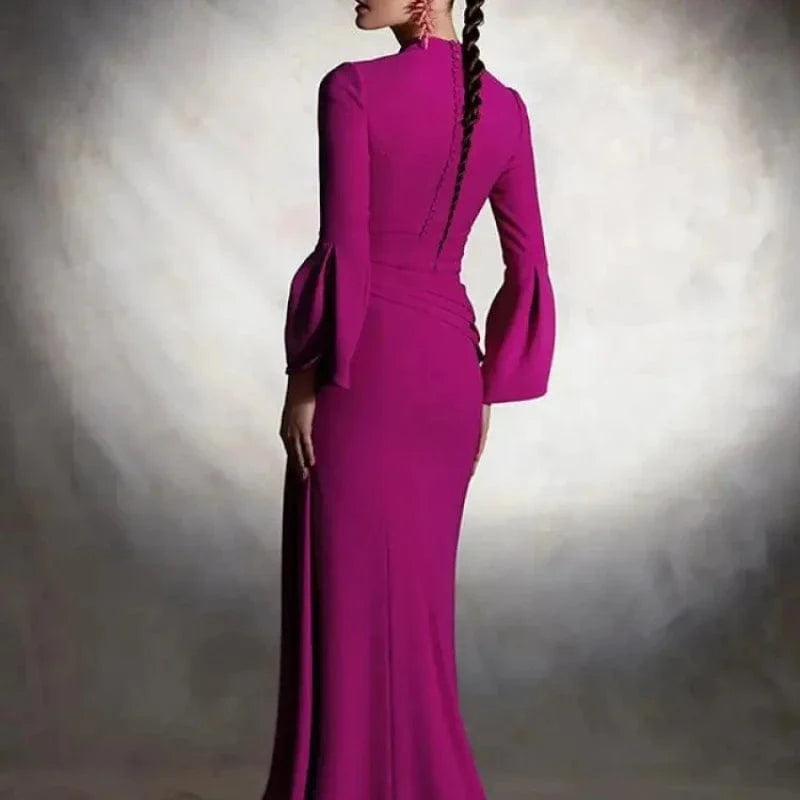 Beautyblue Evening Dresses Female Maxi Dress Fashion Deep V-Neck Irregular Front Split Folds A-Line Bodycon Women's Party Robes