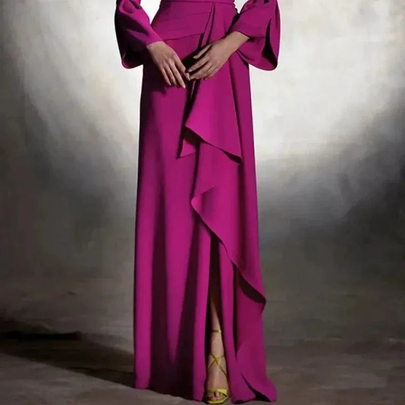 Beautyblue Evening Dresses Female Maxi Dress Fashion Deep V-Neck Irregular Front Split Folds A-Line Bodycon Women's Party Robes