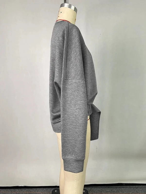 Beautyblue Fall Women's Sweatshirts Tops Female Hoodies 2025 Casual Belt Buckle Solid Color O-Neck Ladies Pullovers Clothing