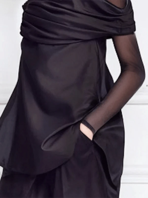 Beautyblue False Two Long Sleeves Tops Women Clothing 2025 New Spring See-Through Round-Neck Slimming Skinny T-Shirts Black Tee