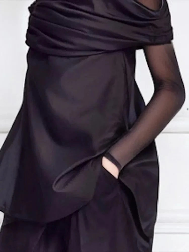 Beautyblue False Two Long Sleeves Tops Women Clothing 2025 New Spring See-Through Round-Neck Slimming Skinny T-Shirts Black Tee