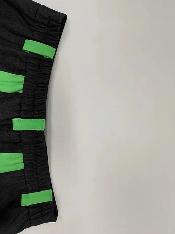 Beautyblue Fashion Woman Casual Pants Wide Leg Trousers 2025 Loose Contrast Color No Belt Pockets Black Green Bottoms Streetwear