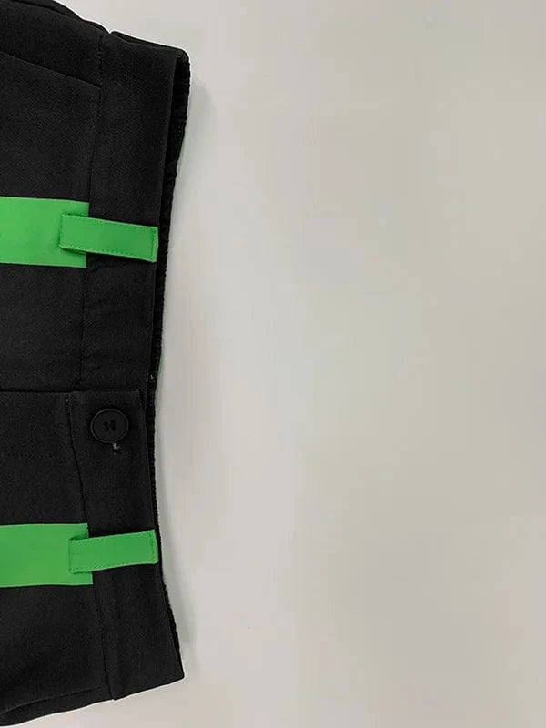 Beautyblue Fashion Woman Casual Pants Wide Leg Trousers 2025 Loose Contrast Color No Belt Pockets Black Green Bottoms Streetwear