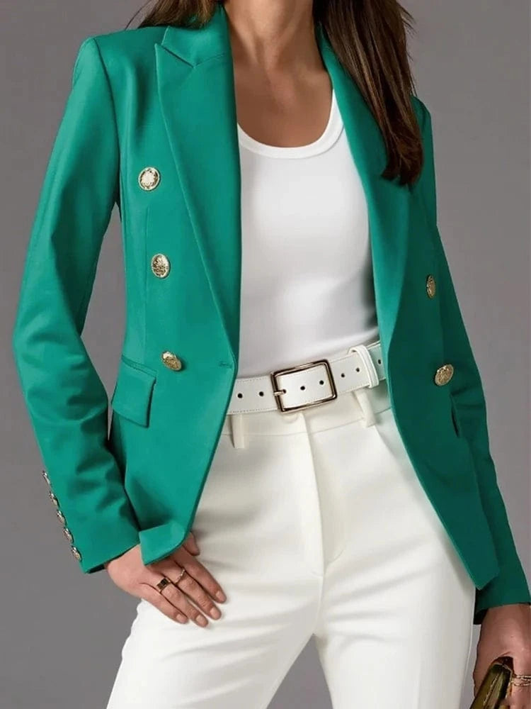 Beautyblue Fashion Women's Jacket Green Office Urban Blazers New Casual Slim It Long Sleeves Buttoned Elegant Lapel Outerwears