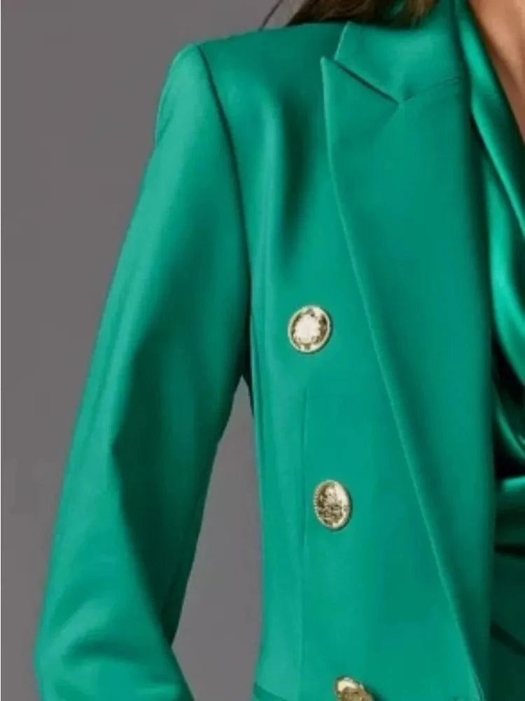 Beautyblue Fashion Women's Jacket Green Office Urban Blazers New Casual Slim It Long Sleeves Buttoned Elegant Lapel Outerwears