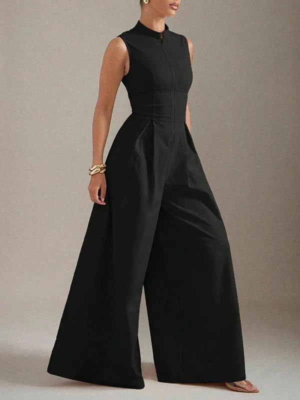 Beautyblue Female Jumpsuit V-neck Wide-leg Overalls Fashion Sleeveless Zipper Brown Formal Clothes Women's One-piece Jumpsuits
