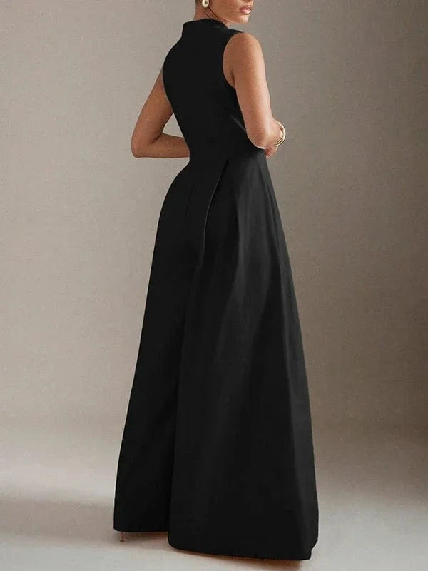 Beautyblue Female Jumpsuit V-neck Wide-leg Overalls Fashion Sleeveless Zipper Brown Formal Clothes Women's One-piece Jumpsuits