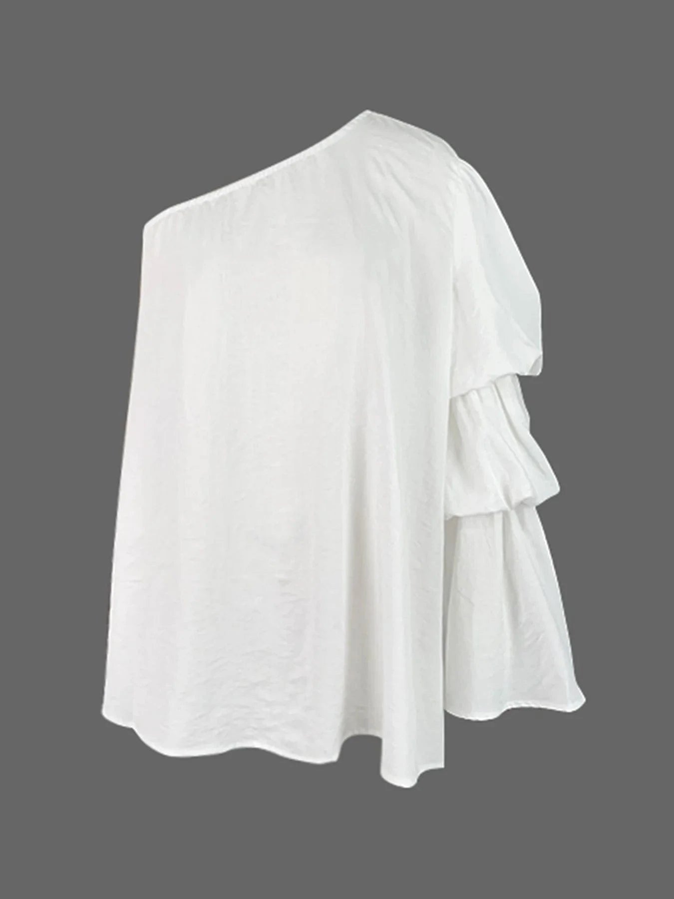 Beautyblue Flared Sleeves Women's T-shirt One-shoulder Long Sleeves Tee Summer Loose Asymmetric Elasticity Blouses&Shirts Female