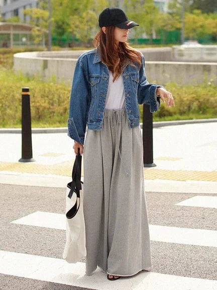 Beautyblue Gray Wide Leg Pants Black Bottoms for Women Casual Loose Pocket Korean Harajuku Streetwear Female Outdoor Sweatpants