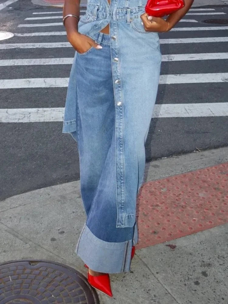 Beautyblue Jeans Women Long Pants Elegant Zipper Jean Pants 2025 Summer Multi-pocket Bottom Denim Ankle Straight Length Trousers